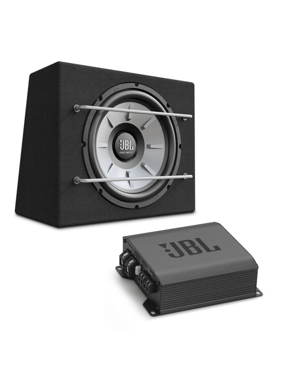 JBL Stage GT80021 2-Channel Class D Bridgeable 800 wat Amplifier with Stage 1200B 12" sealed subwoofer