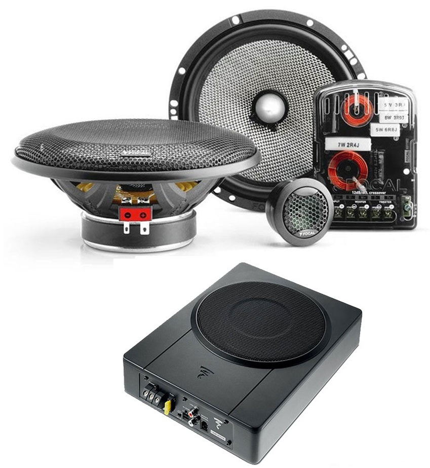Focal 165AS 2-Way 6.5" Component Car Speakers With Focal ISUB ACTIVE Amplified Bass Under Seat Active Subwoofer Packs