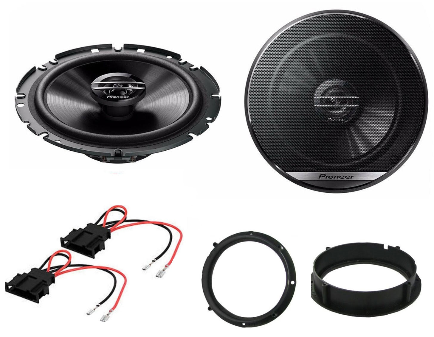 VW Amarok, Beetle, Caddy,  Jetta, Lupo, T-Cross, Golf, Passat, Polo, Scirocco, Tiguan, Touran, T6.1, UP, Passat Pioneer TS-G1720F 16.5cm Front Doors Adaptor and Plugs Upgrade Kit