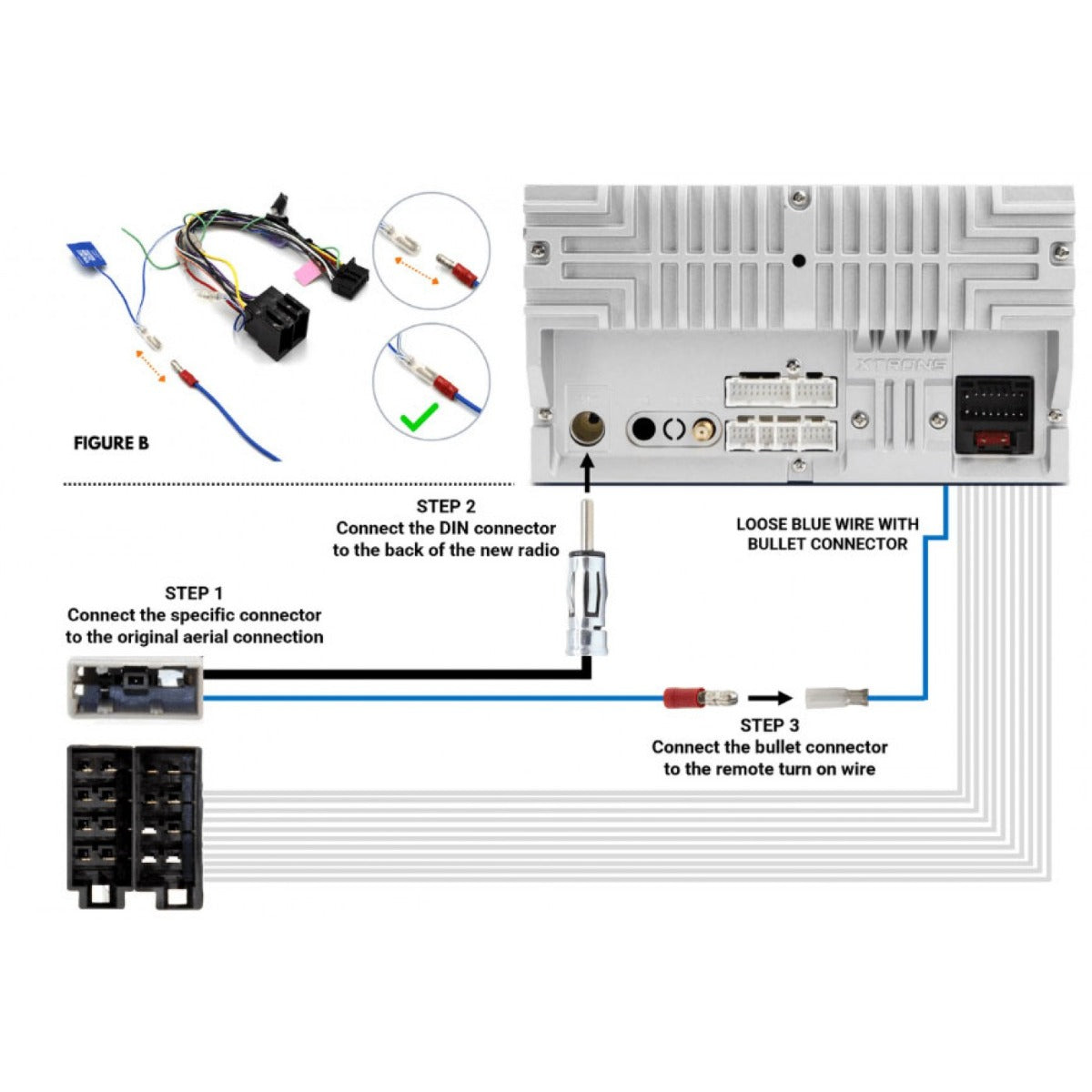 Nissan (grey rectangle to DIN connector) antenna adapter (with male bullet connection) 21-118K