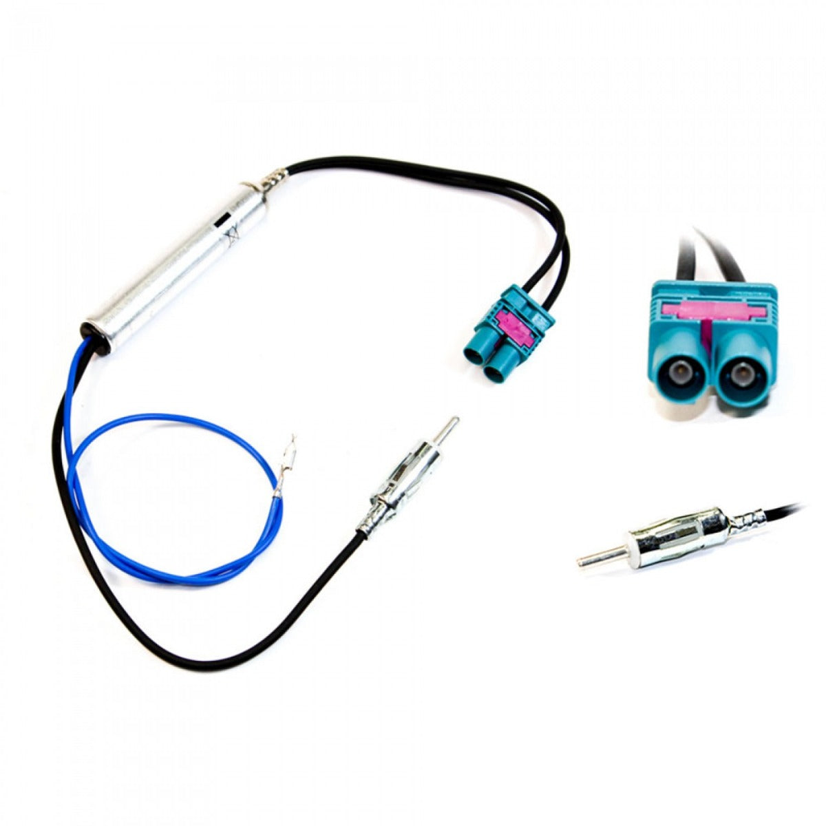 Audi, Landrover, Mercedes, Seat, Skoda, VW Double Fakra to Male DIN aerial antenna adapter cable (With 12v phantom power) 21-139