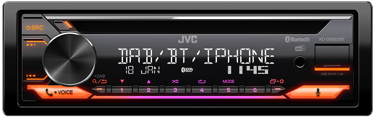 JVC KD-DB922BT Bluetooth DAB-Tuner MP3/WMA/WAV/FLAC iPhone Android illumination w/ DAB  Aerial