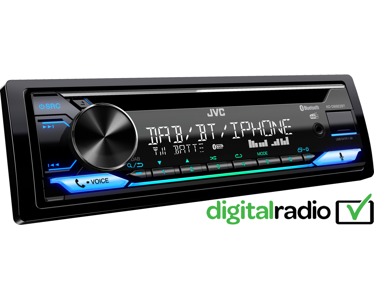 JVC KD-DB922BT Bluetooth DAB-Tuner MP3/WMA/WAV/FLAC iPhone Android illumination w/ DAB  Aerial