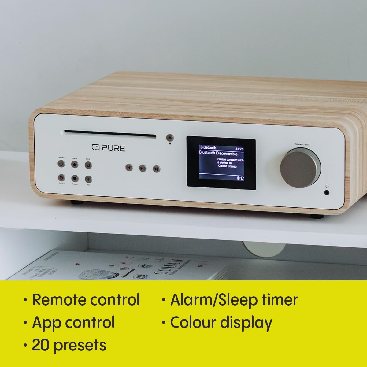 PURE Classic 2.0 System with Bluetooth, CD and DAB+ in Cotton White/Oak