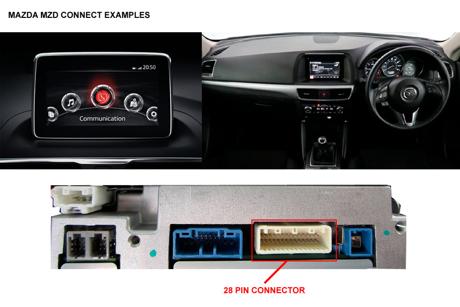 Mazda 2,3,6, CX3,5 MX-5, Roadster and Fait 124 2014-Onwards with MZD Connect (28-Pin)  Add Reverse Camera Interface 27-261