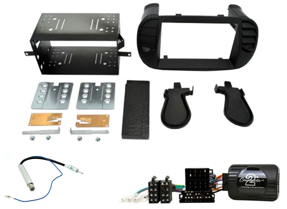 Fiat 500 2007- 2015 Matt Black Double Din Car Stereo Fascia Fitting Kit