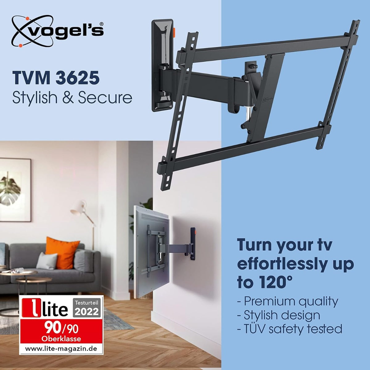 Vogels TVM 3625 TV (40-77") Single Arm Black TV Wall Bracket Black