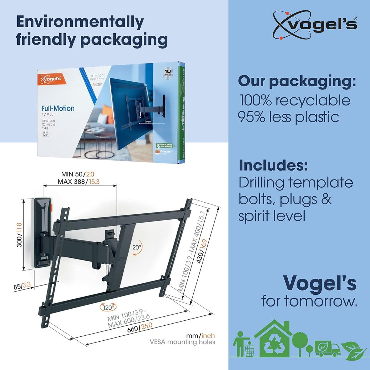 Vogels TVM 3625 TV (40-77") Single Arm Black TV Wall Bracket Black