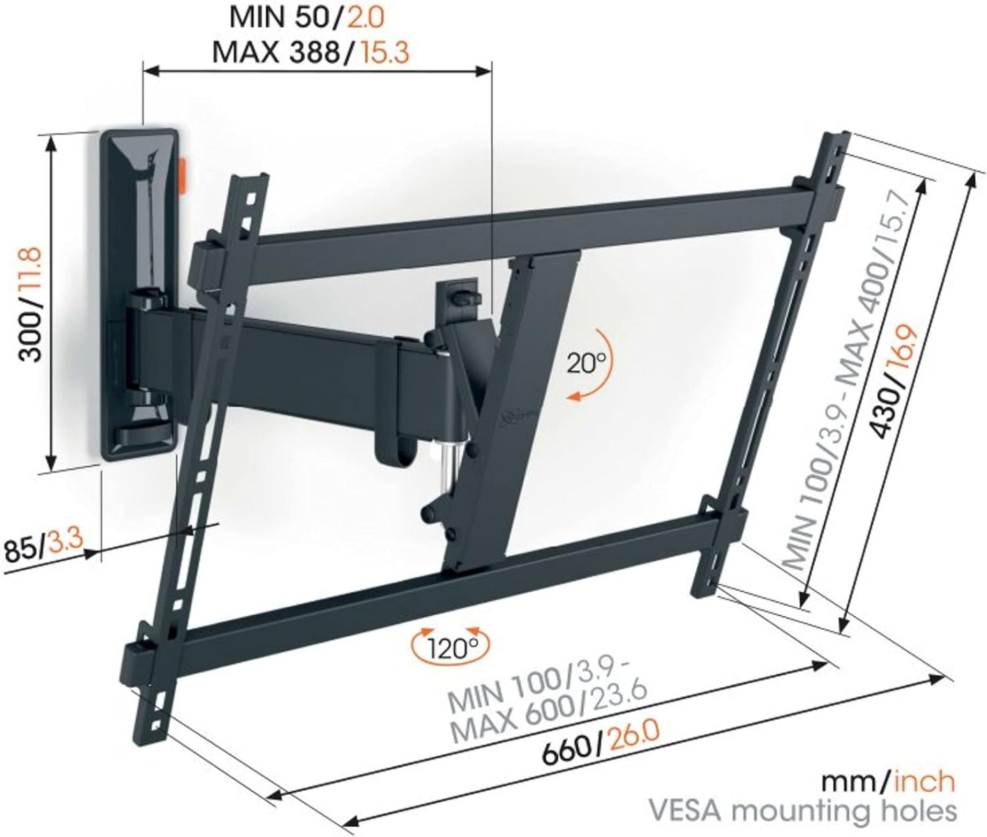 Vogels TVM 3625 TV (40-77") Single Arm Black TV Wall Bracket Black