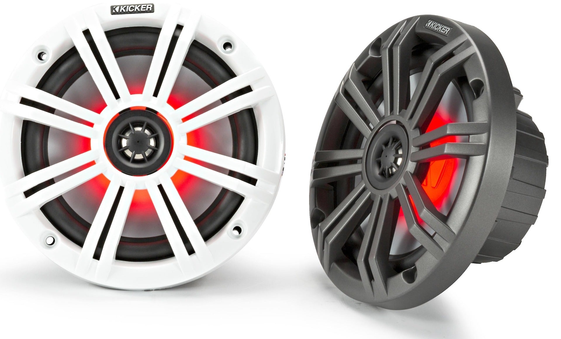 Kicker 45KM84L 20cm 2-way Flush Mount Coaxial Marine Speakers with LED lighting