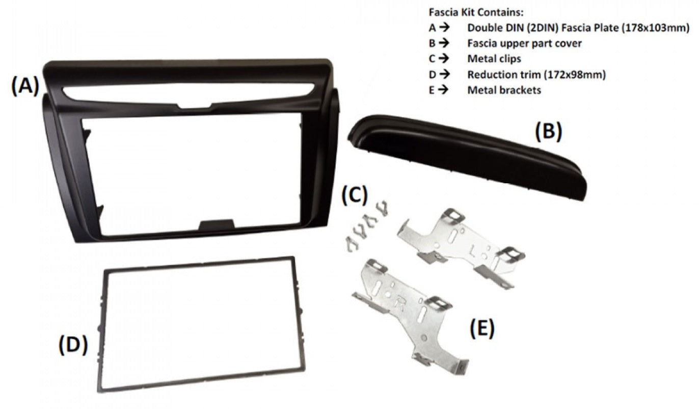 Chrysler Ypsilon (2011-2021) Double DIN car audio fascia adapter panel (PIANO BLACK) 50-422
