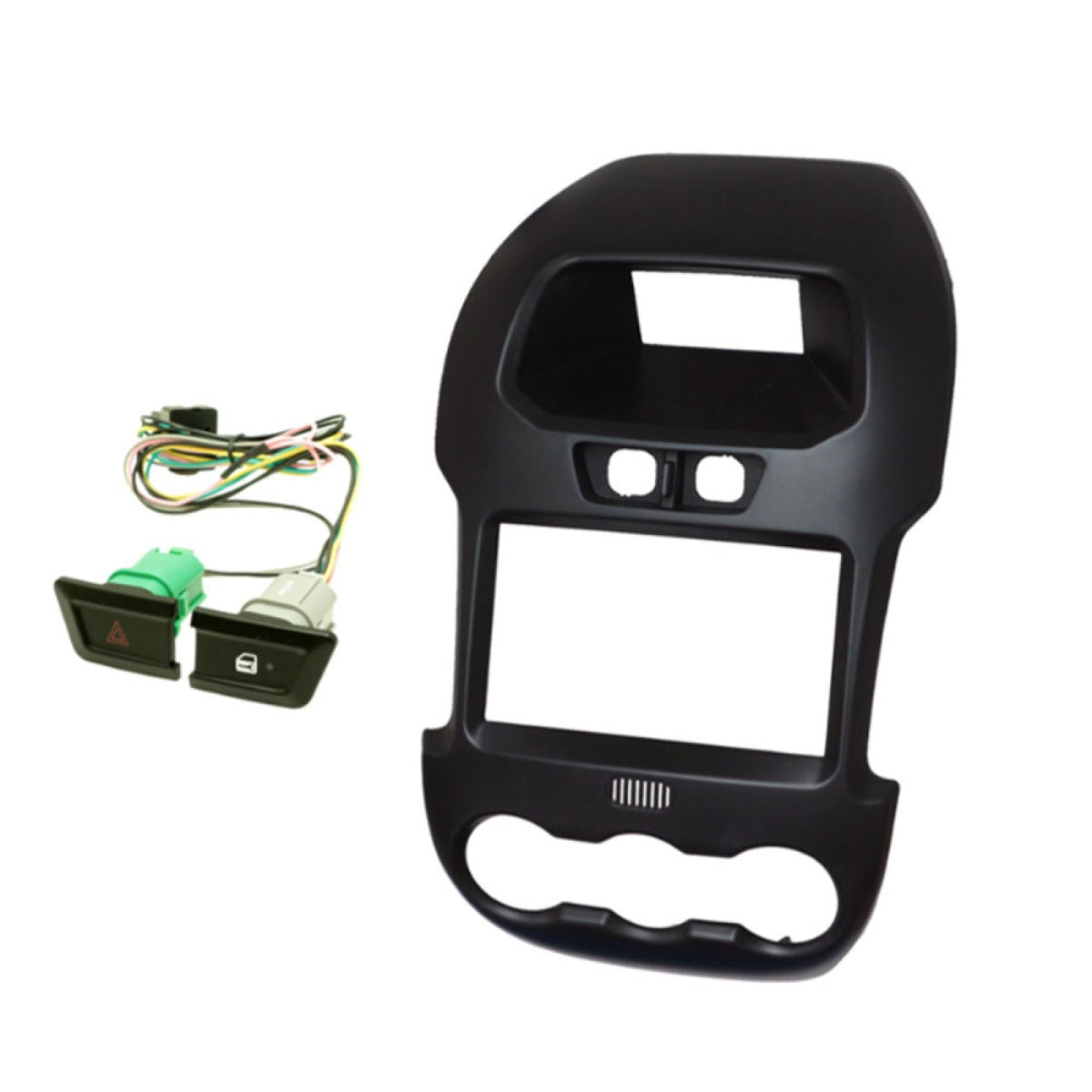 Ford Ranger (2012-2016) double DIN radio fascia adapter panel with replacement switches (BLACK) 50-924