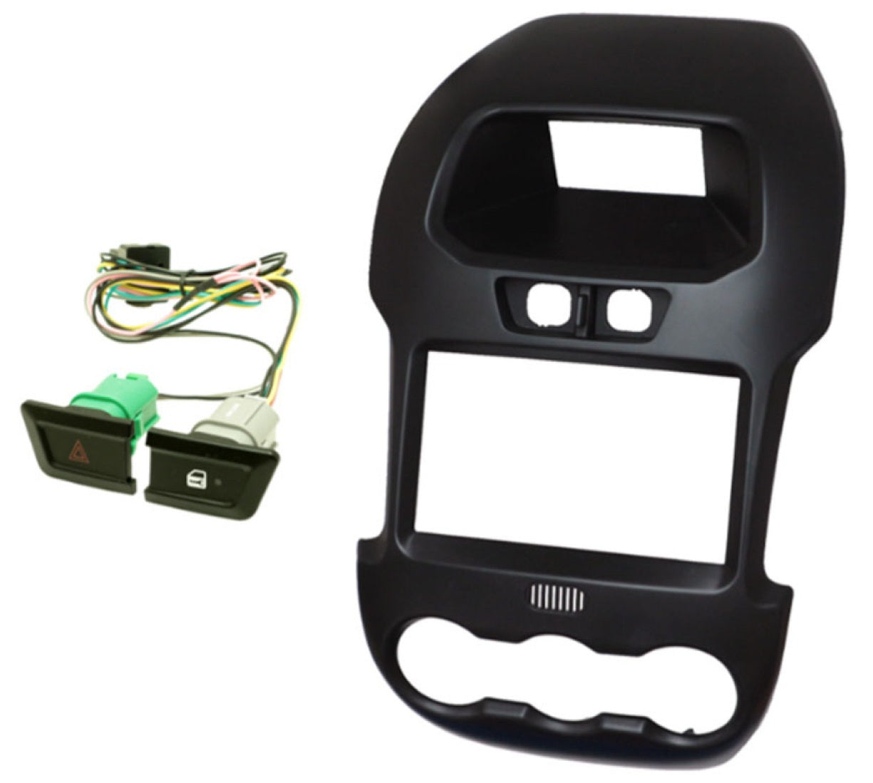 Ford Ranger (2012-2016) double DIN radio fascia adapter panel with replacement switches (BLACK) 50-924