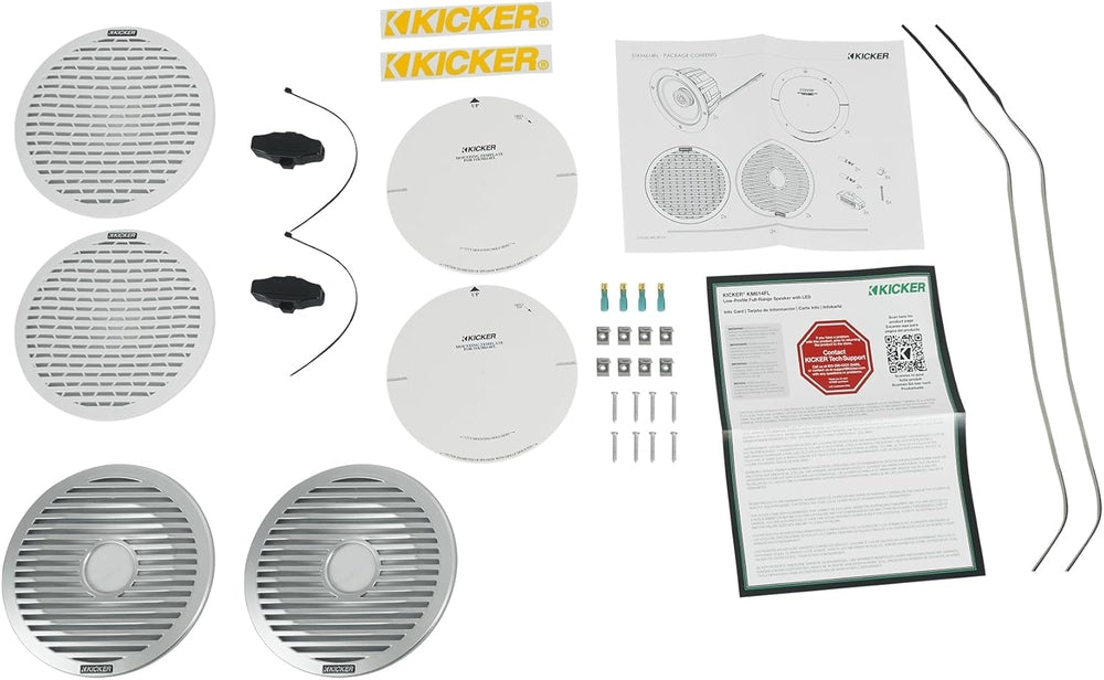 Kicker 51KM614FL 6.5" marine 2-way speakers with RGB LEDs and 2 sets of grilles