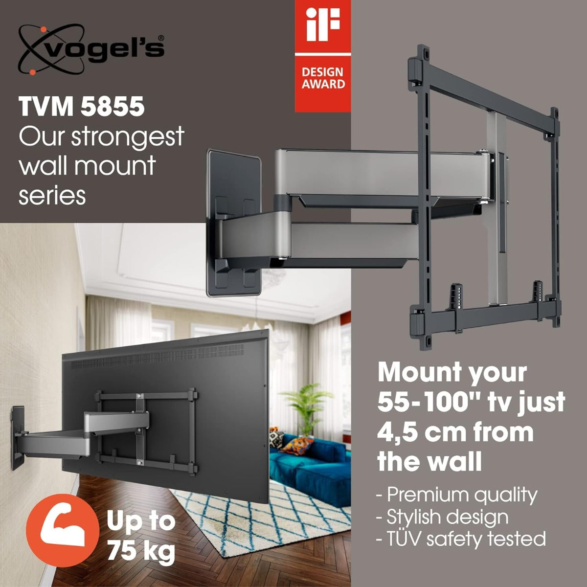 Vogels Elite TVM 5855 Black Forward Motion Ultra-thin TV Wall Bracket