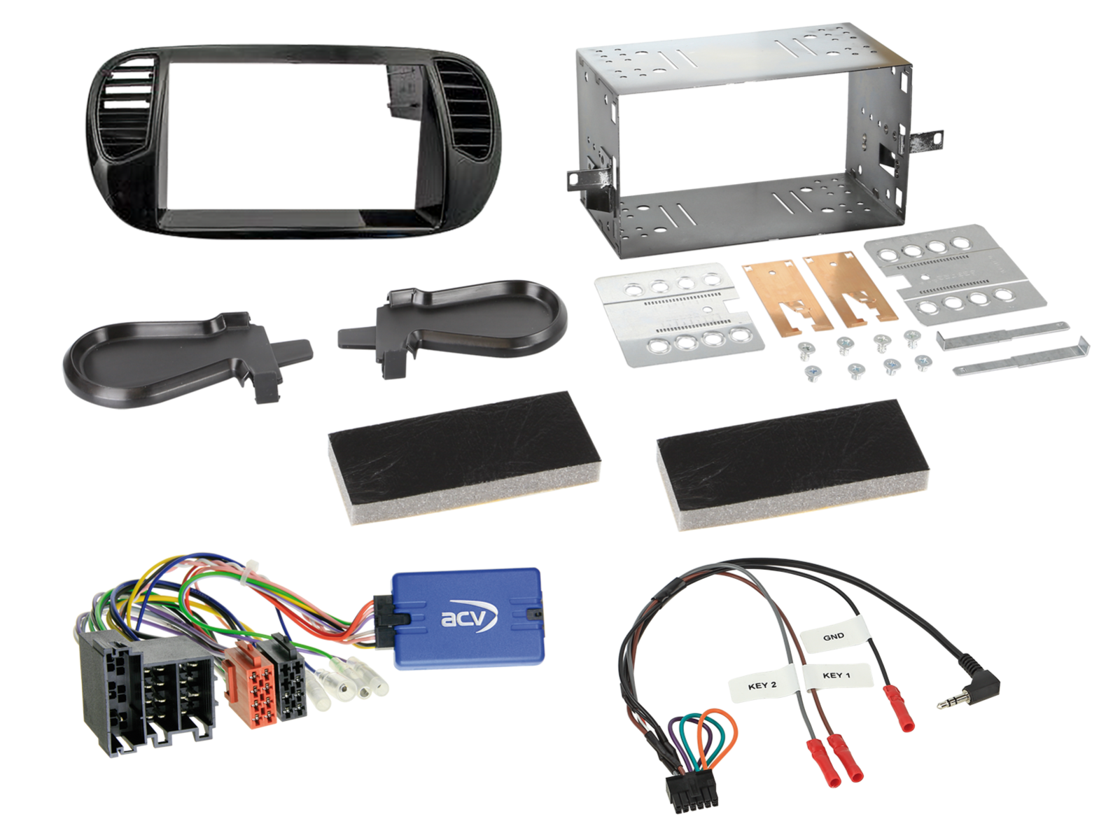 Fiat 500 2007-2015 Complete Double Din Installation Kit in Black ACV 621094-23-2