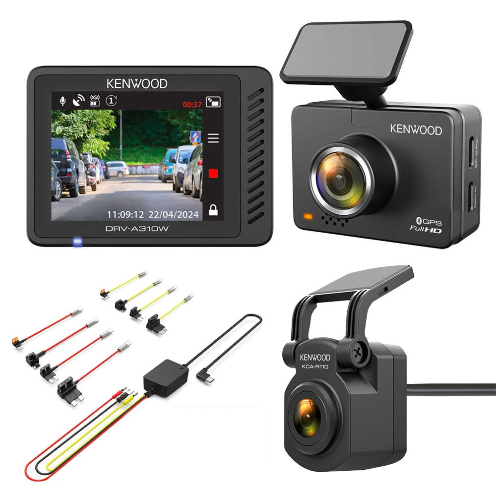 Kenwood DRV-A510W 2" LCD Display Dashcam GPS, Wifi 2K HD Recording with Rear Camera and Hard Wired Kit