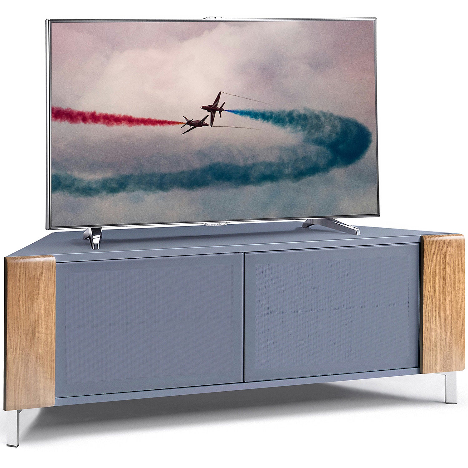 MDA Designs CORVUS Corner-Friendly Grey with Oak Contemporary TV Cabine