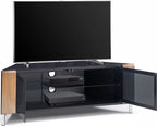 MDA Designs CORVUS Corner-Friendly Black with Oak Contemporary TV Cabine