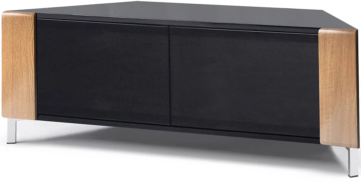 MDA Designs CORVUS Corner-Friendly Black with Oak Contemporary TV Cabine