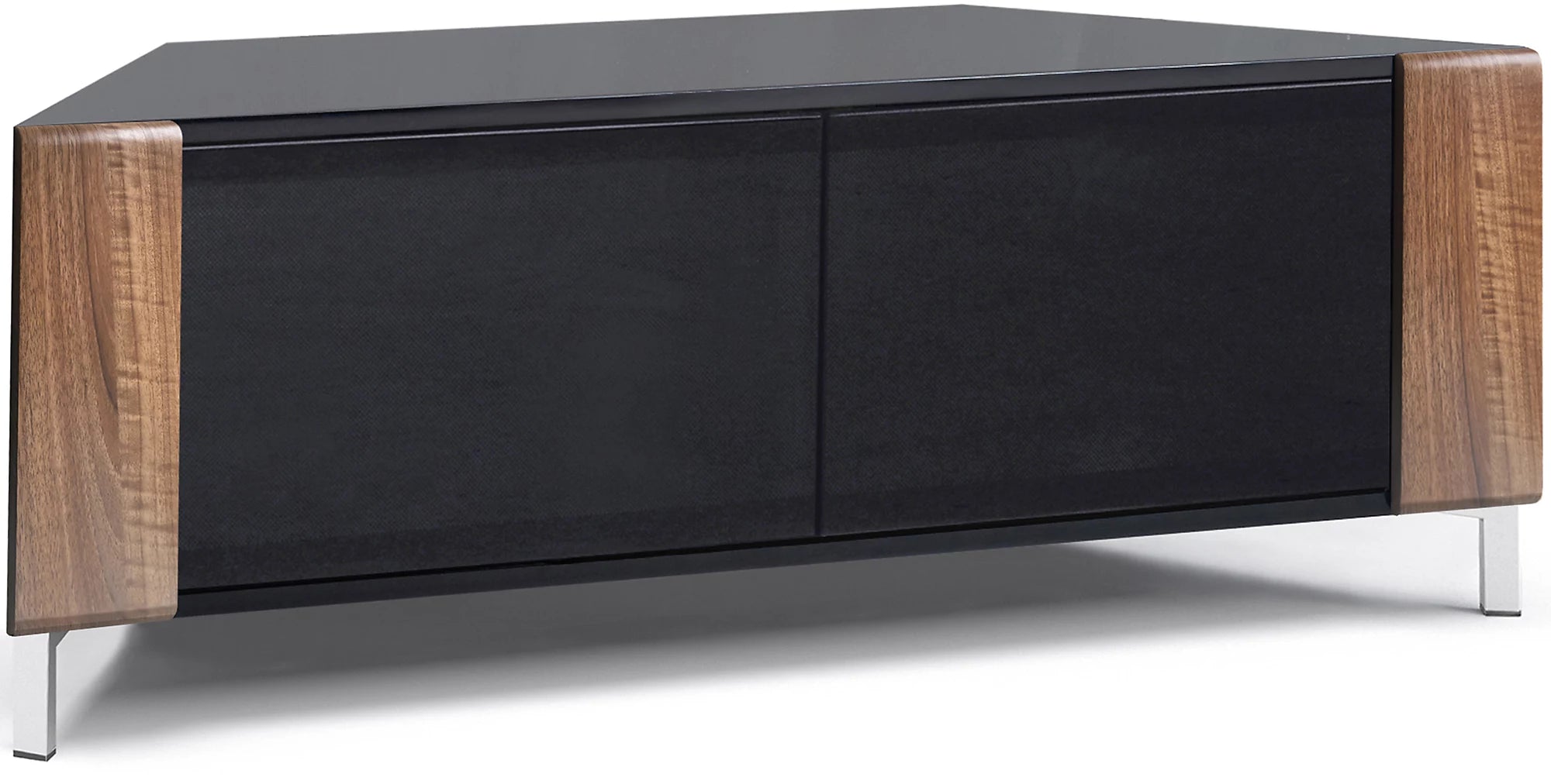 MDA Designs CORVUS Corner-Friendly Black with Walnut Contemporary TV Cabine