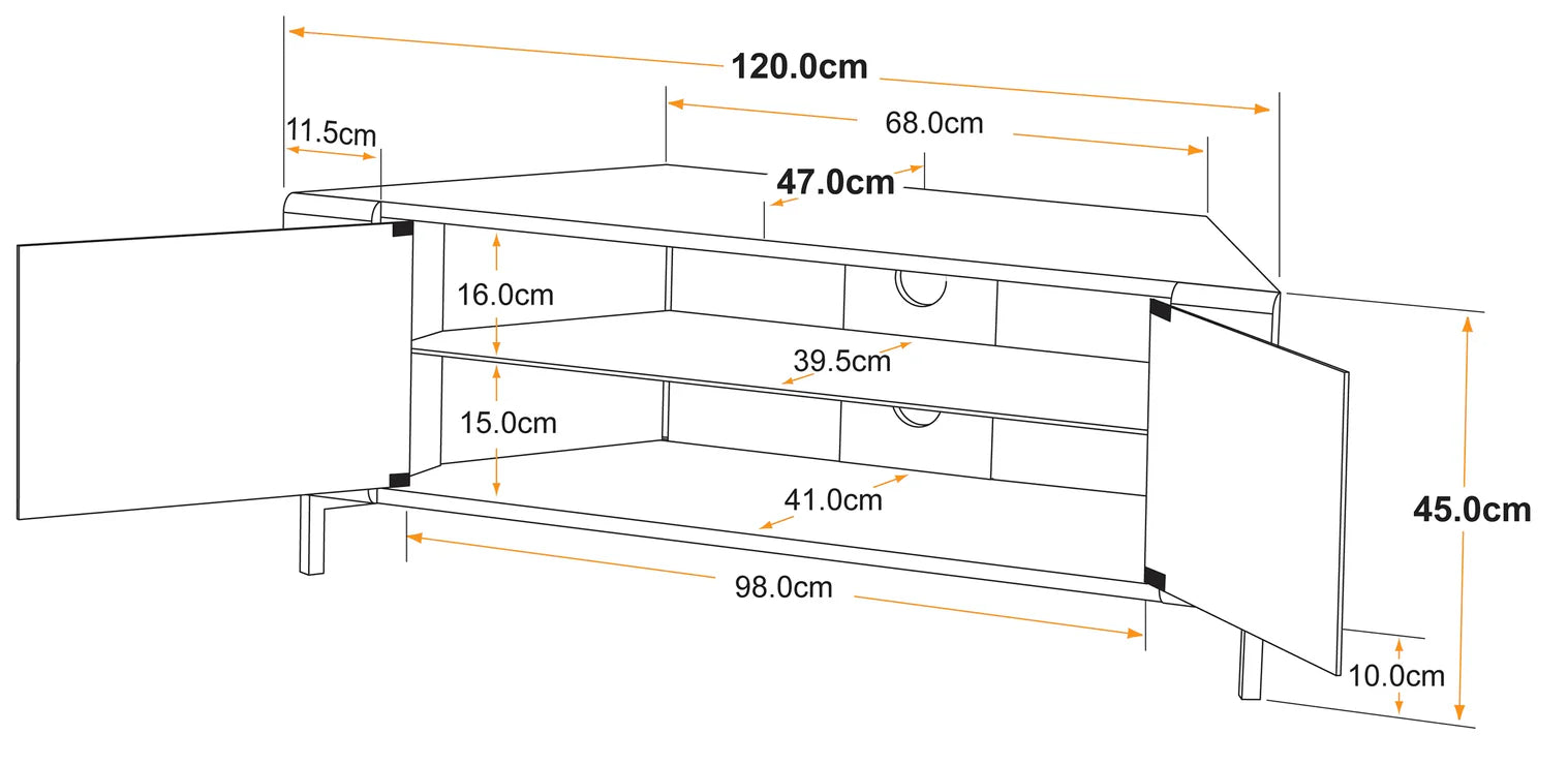 MDA Designs CORVUS Corner-Friendly Black with Walnut Contemporary TV Cabine