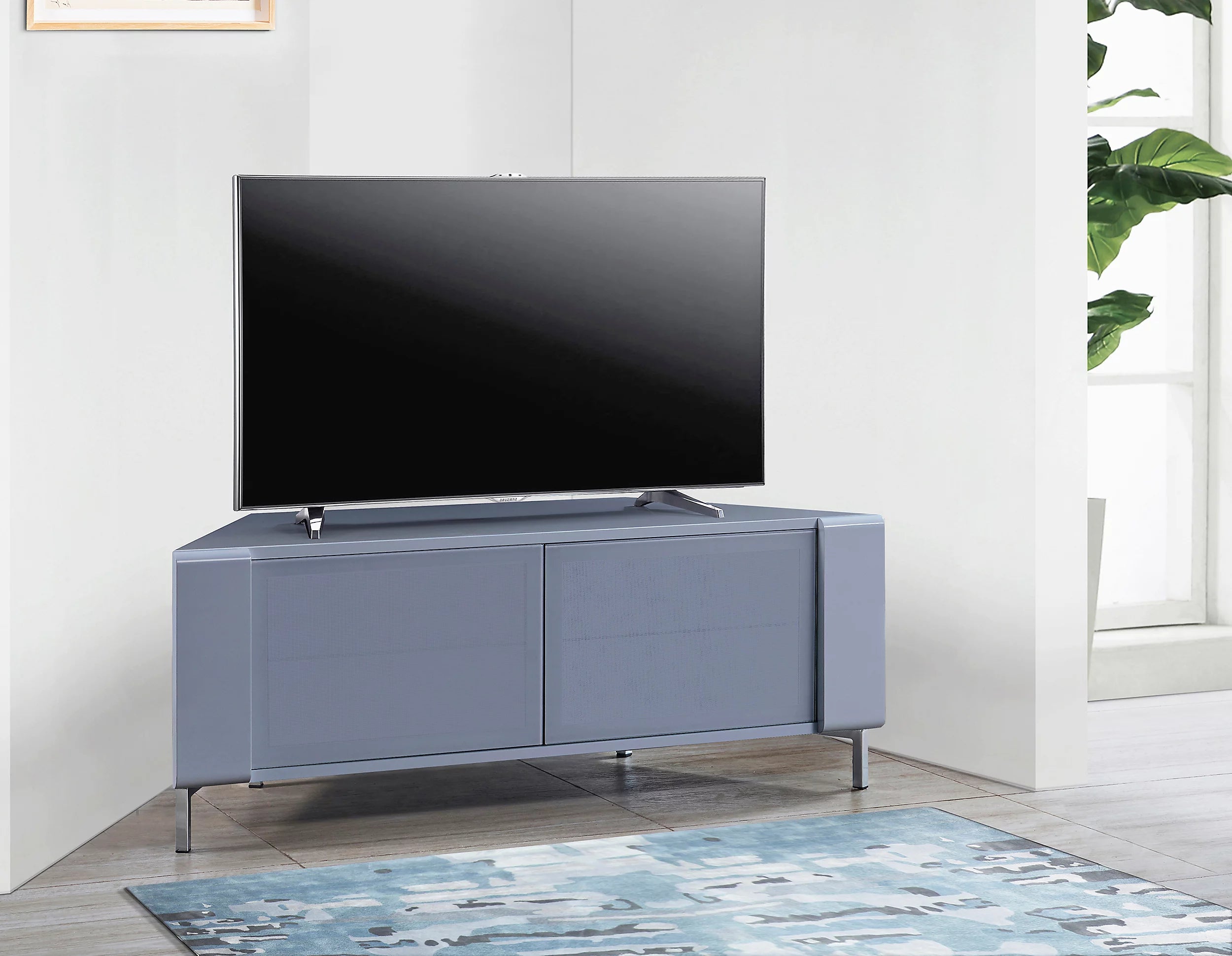 MDA Designs CORVUS Corner-Friendly Gloss Grey Contemporary TV Cabine