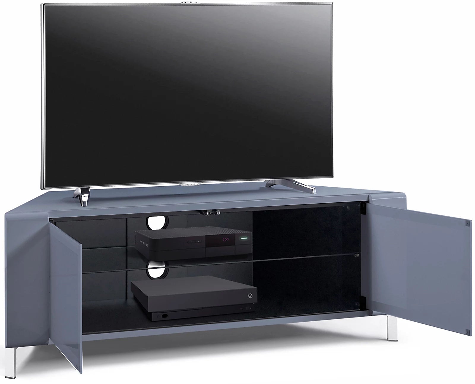 MDA Designs CORVUS Corner-Friendly Gloss Grey Contemporary TV Cabine