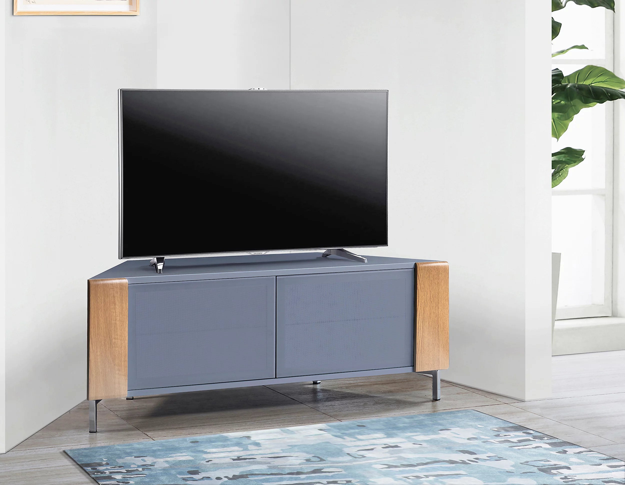 MDA Designs CORVUS Corner-Friendly Grey with Oak Contemporary TV Cabine