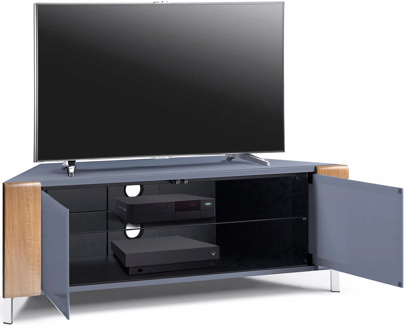 MDA Designs CORVUS Corner-Friendly Grey with Oak Contemporary TV Cabine