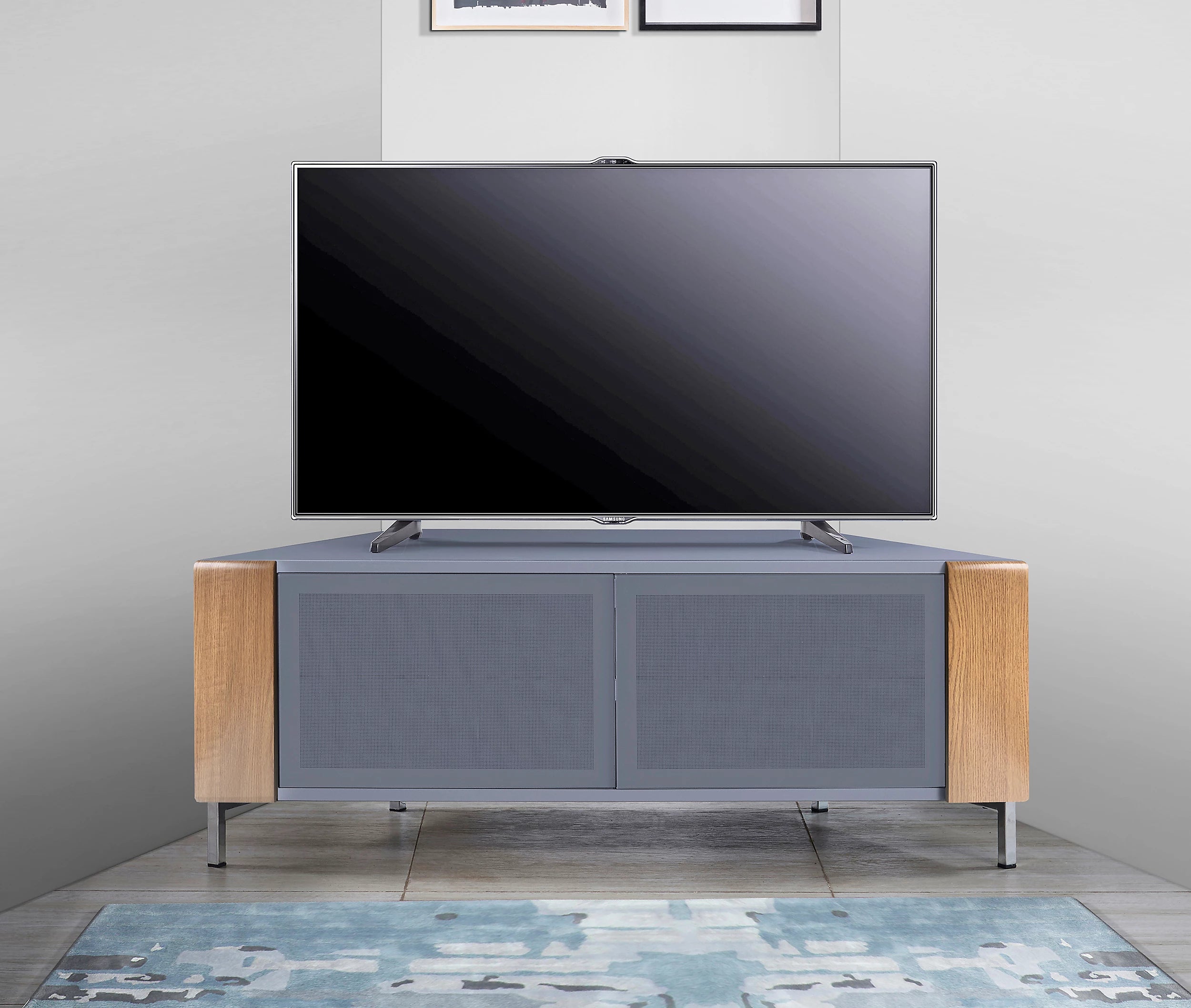 MDA Designs CORVUS Corner-Friendly Grey with Oak Contemporary TV Cabine
