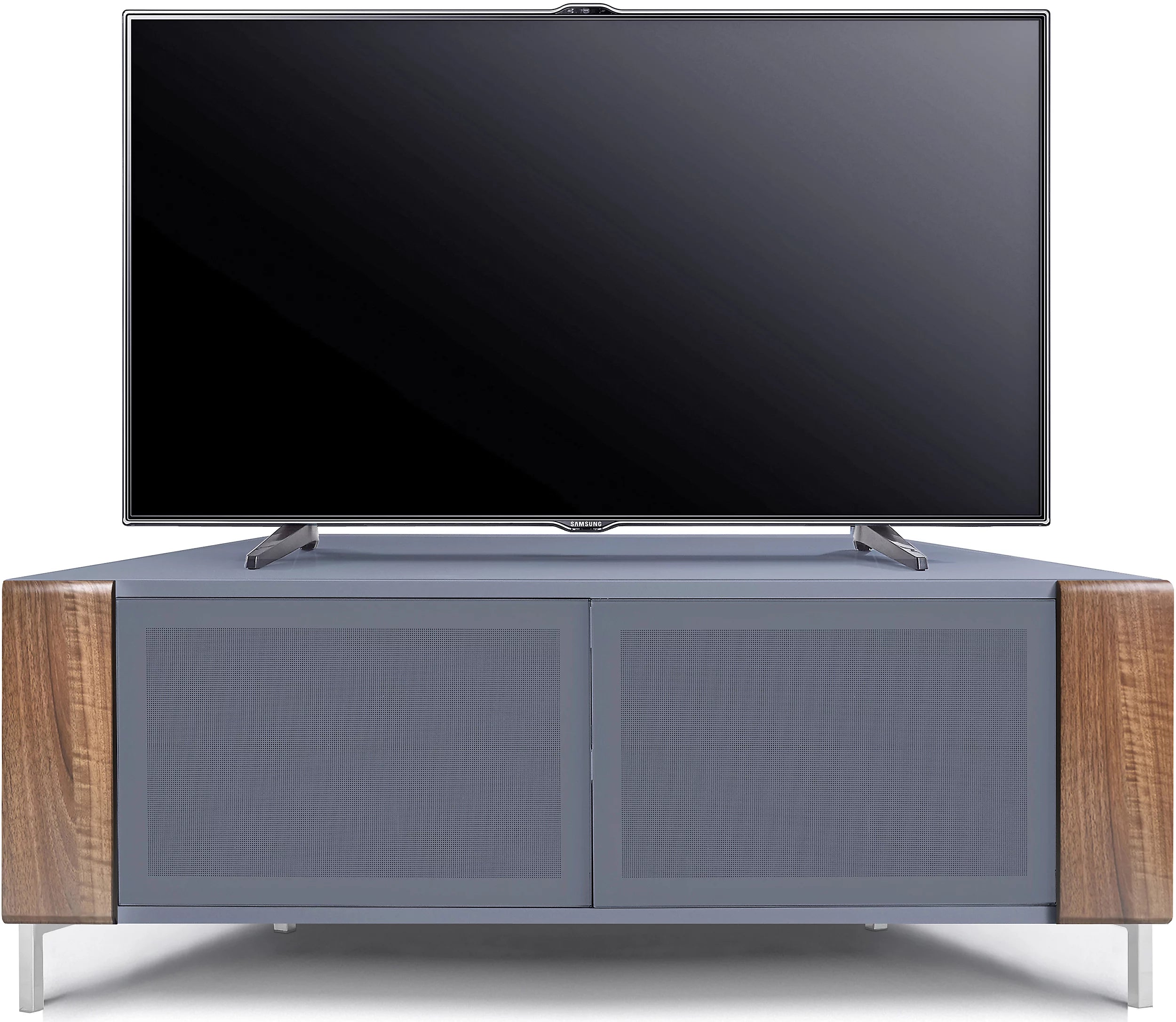 MDA Designs CORVUS Corner-Friendly Grey with Walnut Contemporary TV Cabine