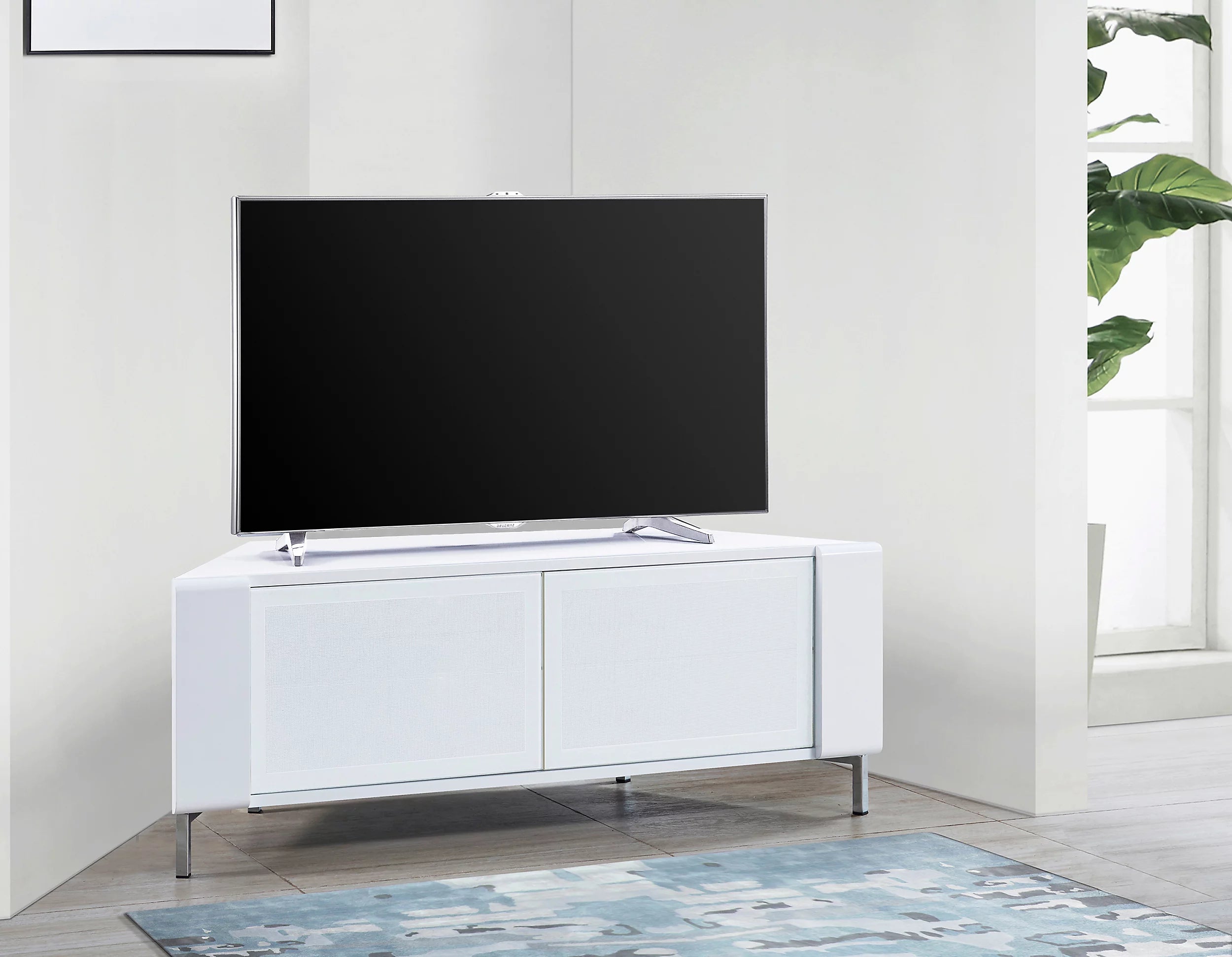 MDA Designs CORVUS Corner-Friendly Gloss White Contemporary TV Cabine