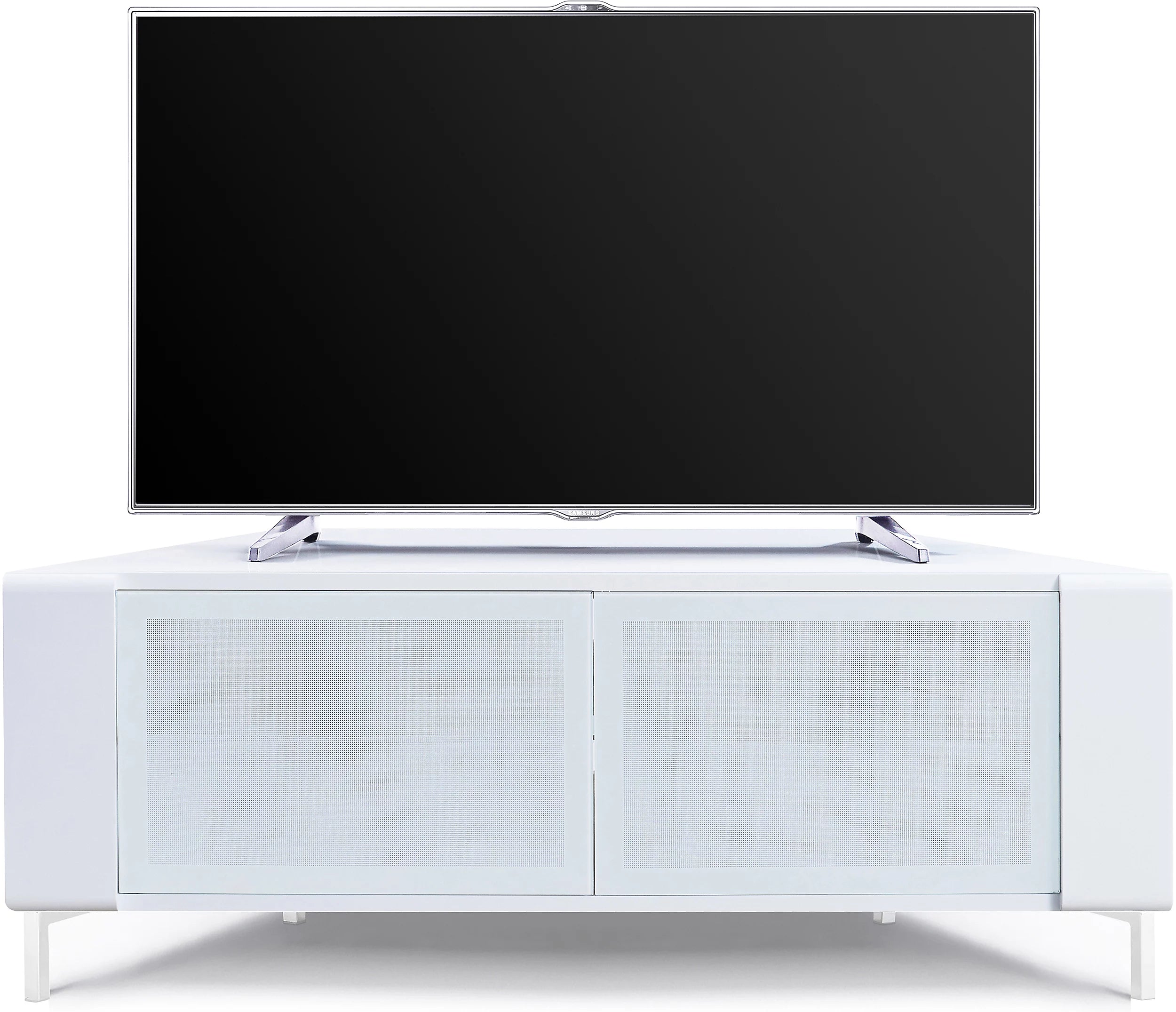 MDA Designs CORVUS Corner-Friendly Gloss White Contemporary TV Cabine