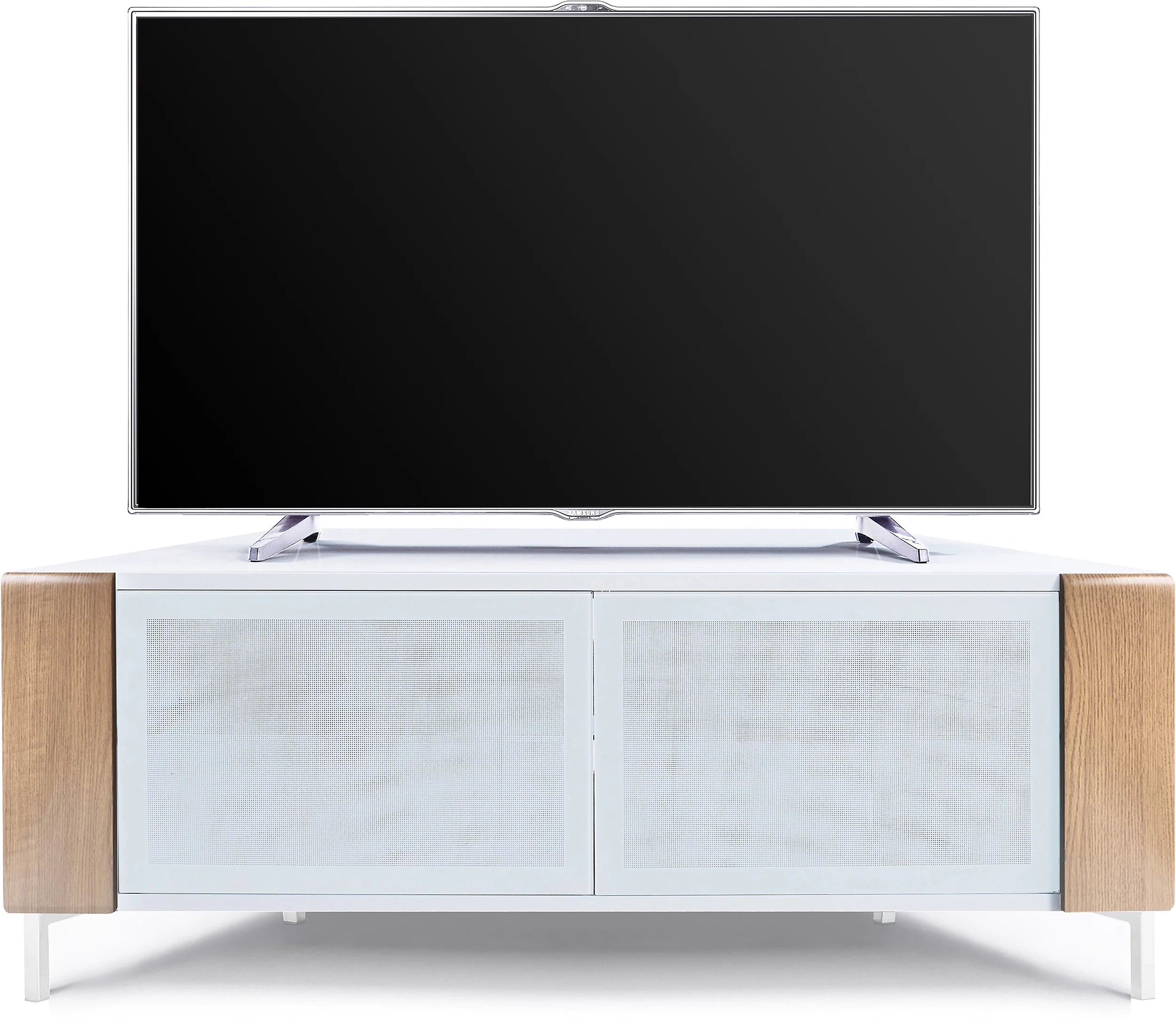 MDA Designs CORVUS Corner-Friendly White with Oak Contemporary TV Cabine