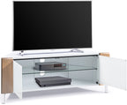 MDA Designs CORVUS Corner-Friendly White with Oak Contemporary TV Cabine
