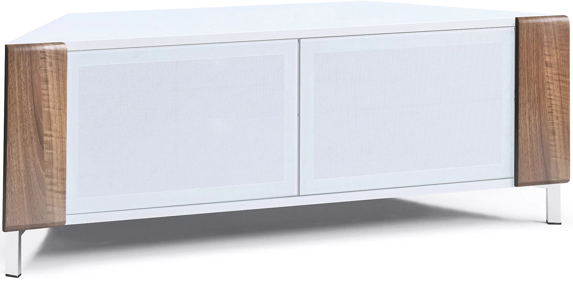 MDA Designs CORVUS Corner-Friendly White with Walnut Contemporary TV Cabine