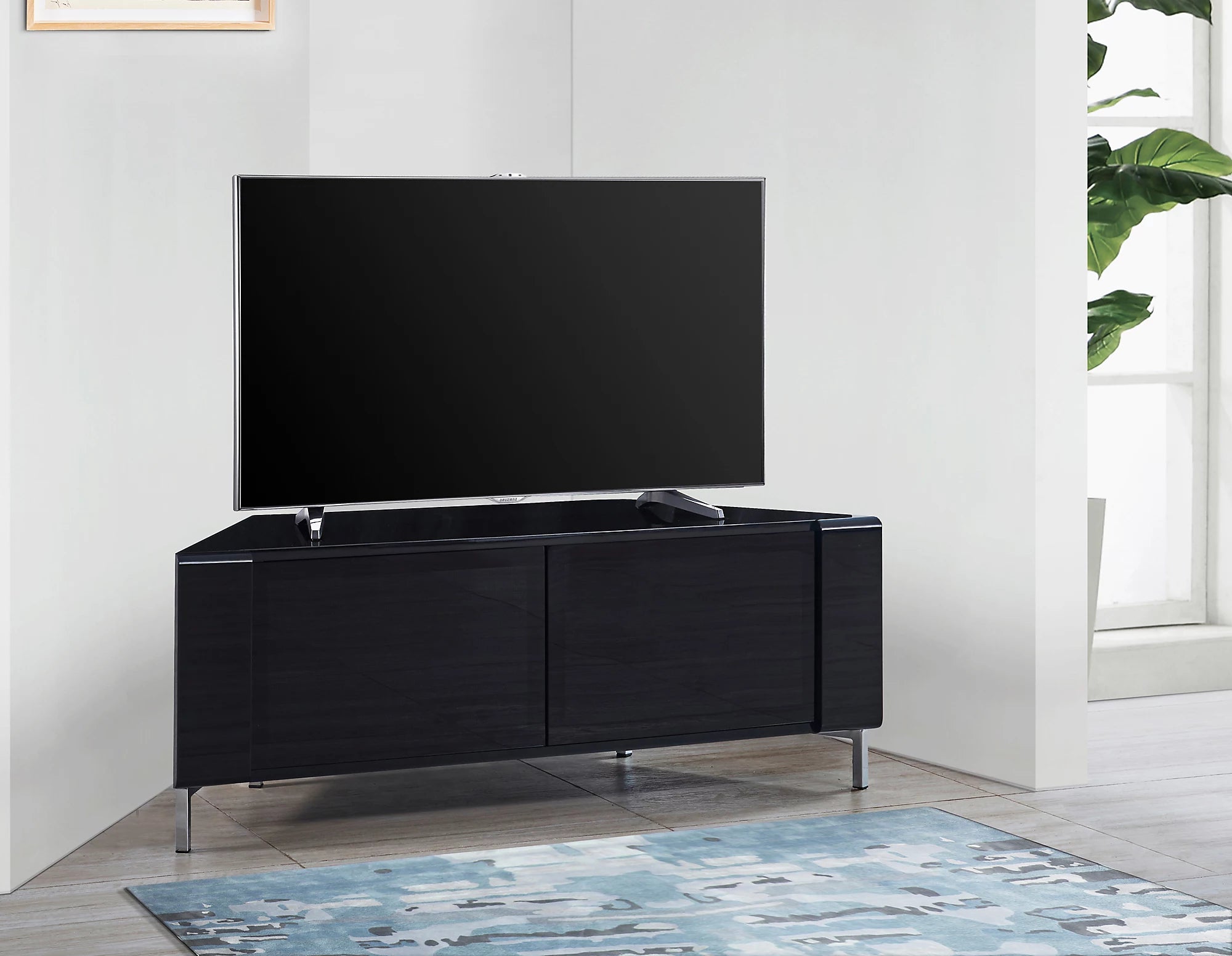 MDA Designs CORVUS Corner-Friendly Gloss Black Contemporary TV Cabine