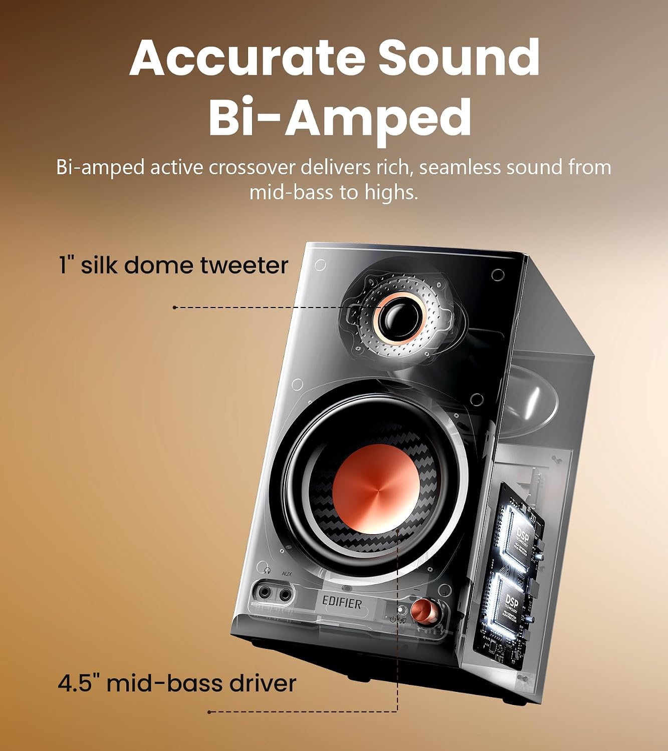 EDIFIER MR4.5 Bi-amped Bluetooth Studio Monitor Hi-Res Speakers - Black