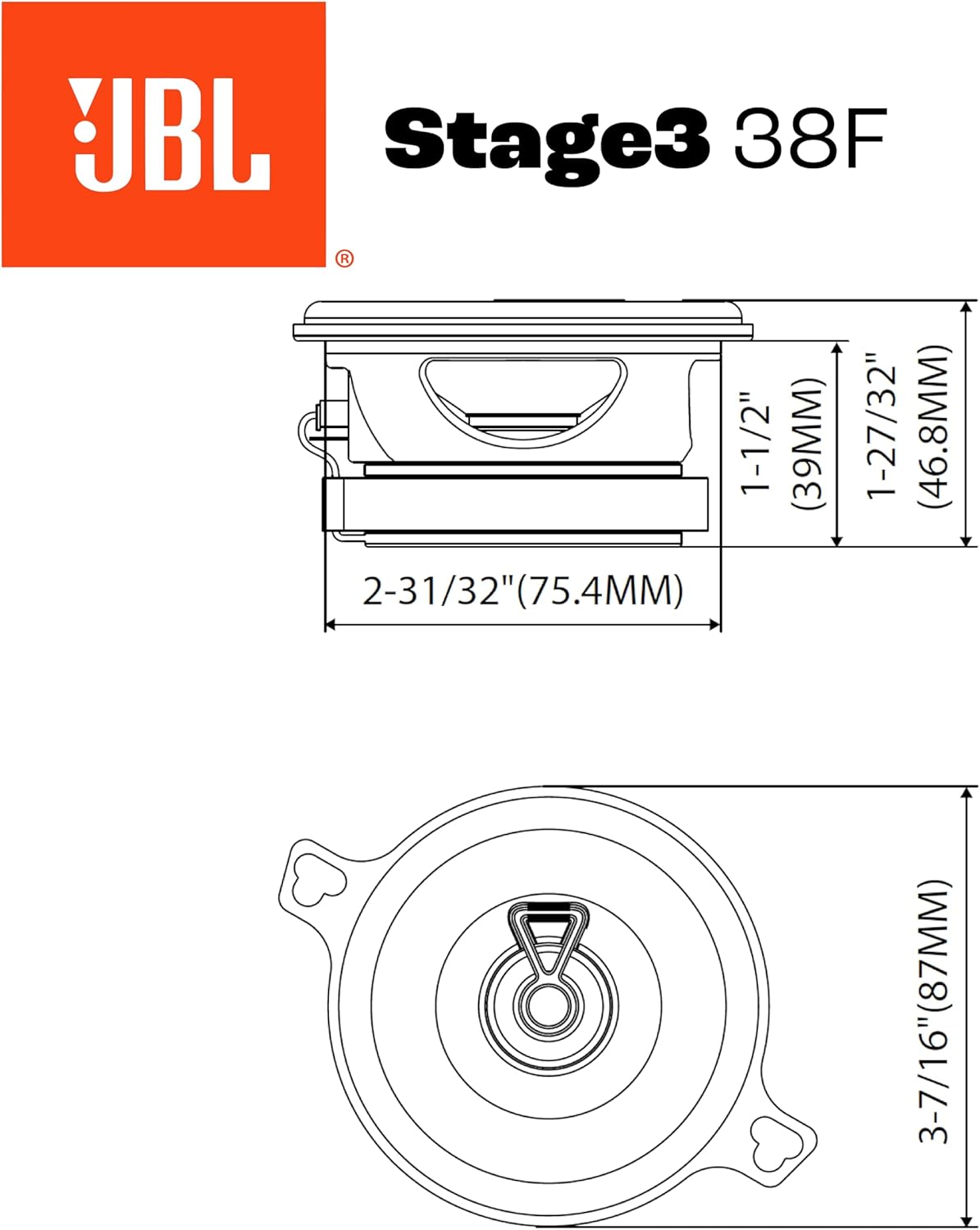 JBL STAGE3 GEN2 38F – 3.5" (89mm) 400W 2-Way coaxial speakers
