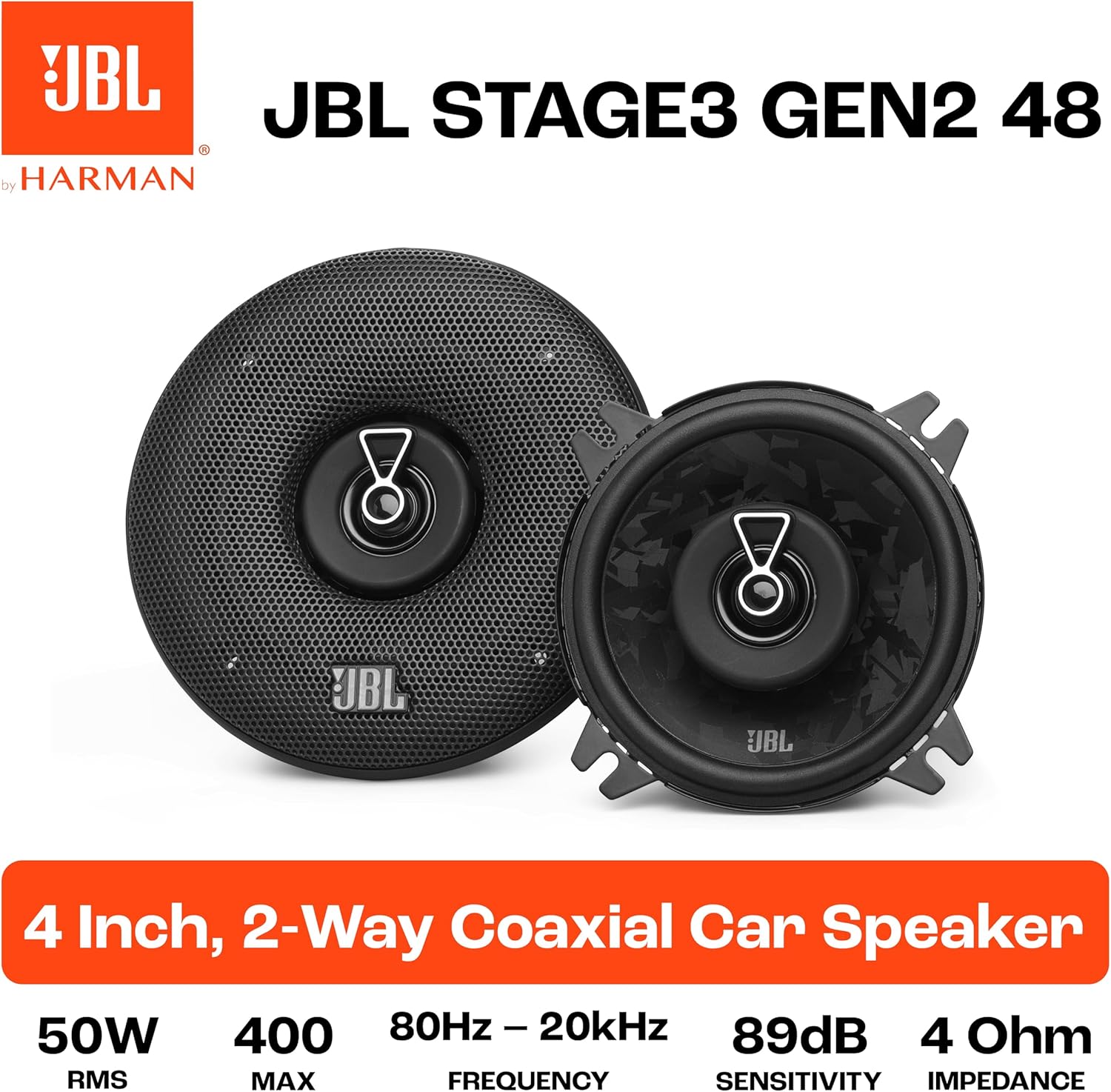 JBL STAGE3 GEN2 48 – 4" (100mm) 400W 2-Way coaxial speakers
