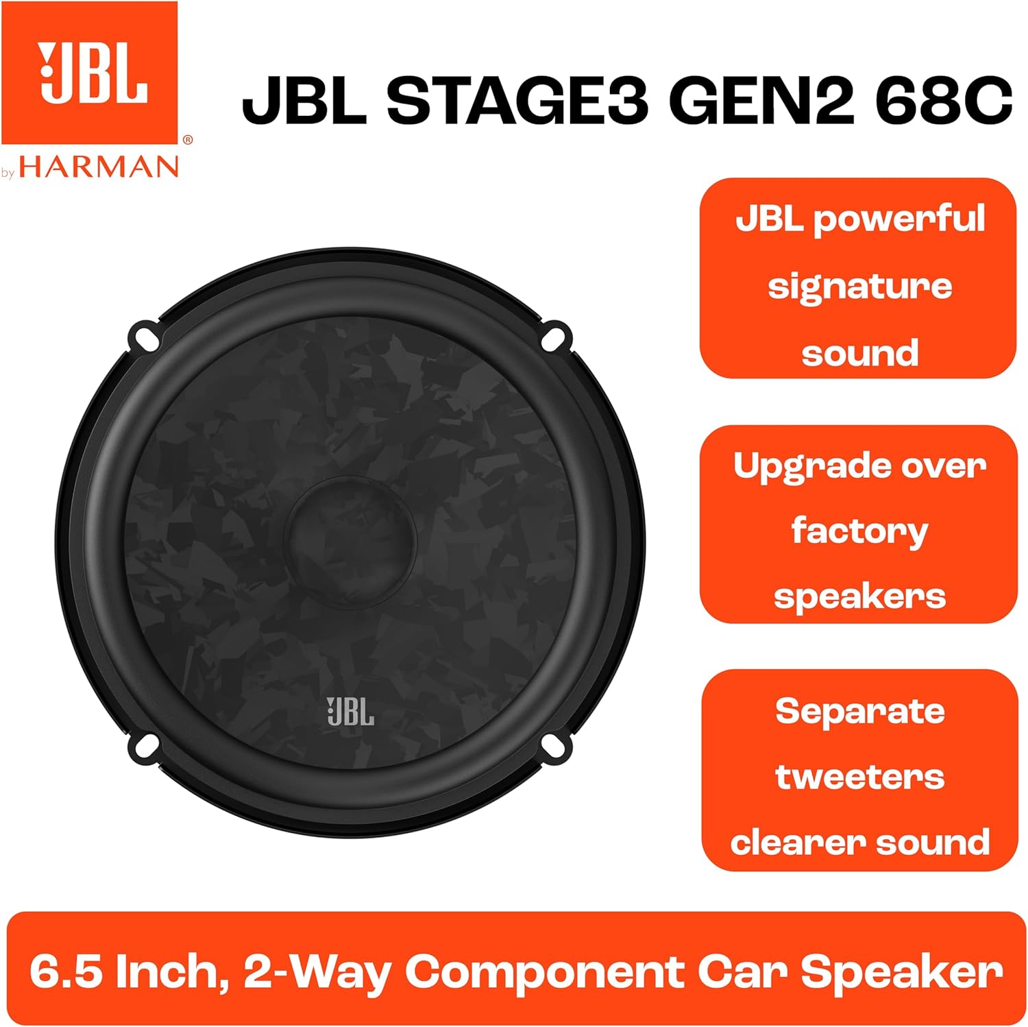 JBL STAGE3 GEN2 68C 6.5 inch (165mm) 760 Watt 2-way Component Car Speakers