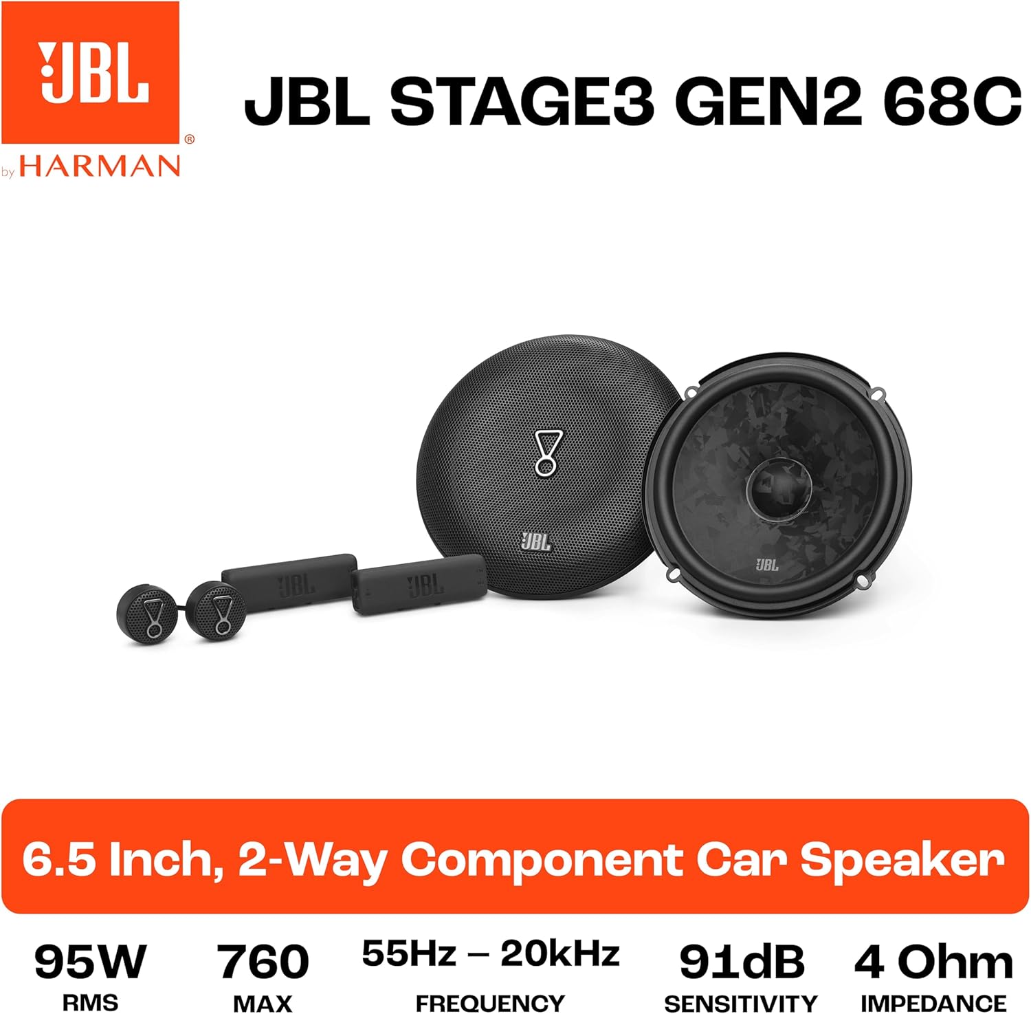JBL STAGE3 GEN2 68C 6.5 inch (165mm) 760 Watt 2-way Component Car Speakers
