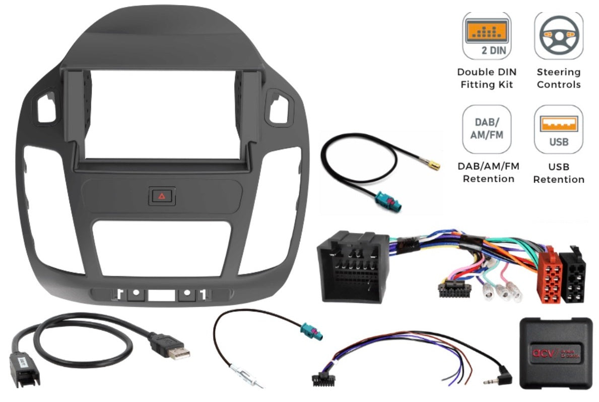 Ford Transit Connect 2018–2024 Double DIN Car Stereo Upgrade Fitting Kit (SWC/ DAB/ USB Retention) FK-572-SWC