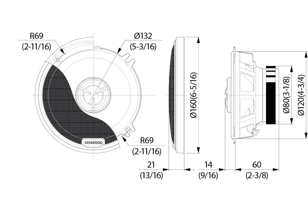 Kenwood KFC-X134 X-Series 13 cm 130MM 160 Watts 2 Way Coaxial Car Speakers
