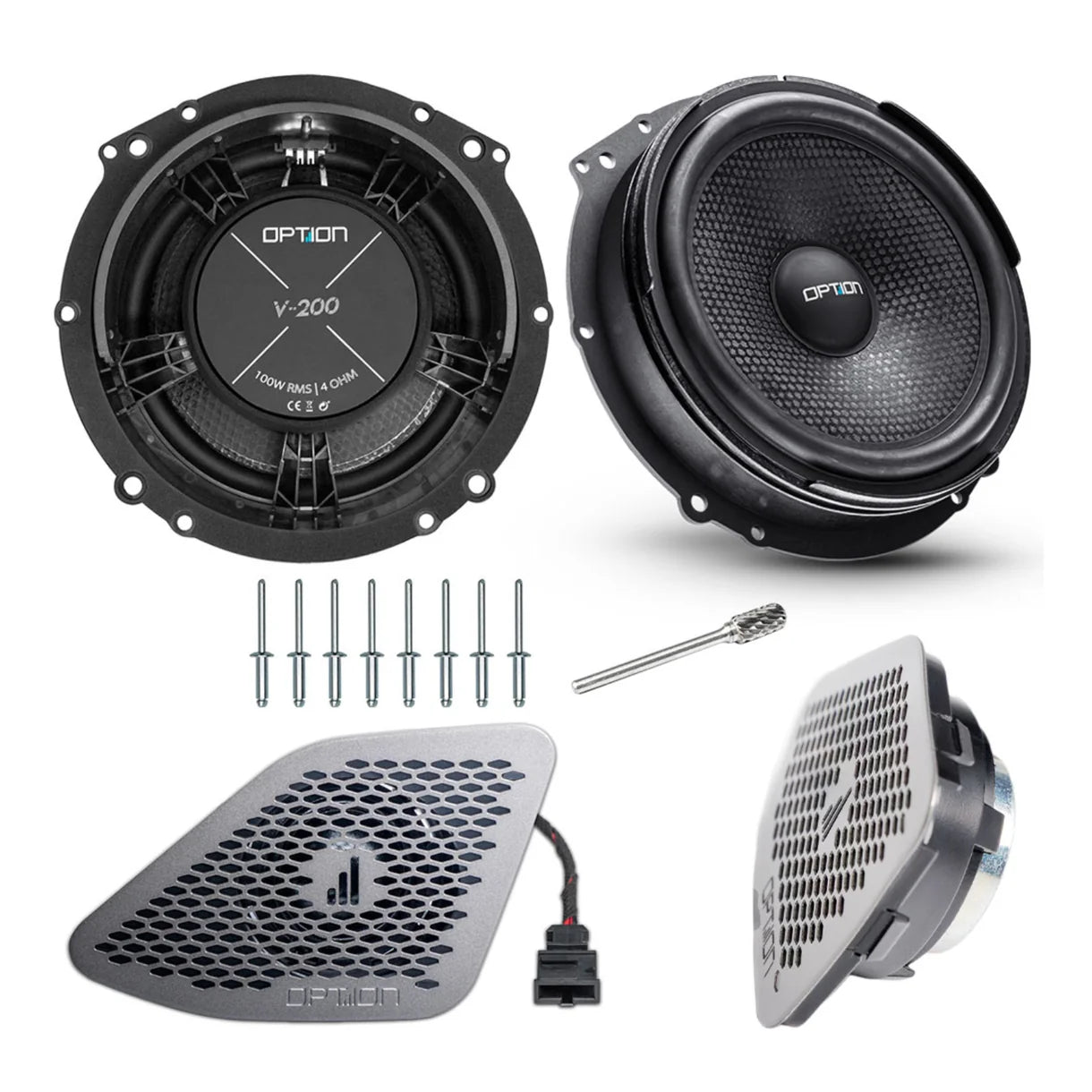 Option Audio LS-549 Pro Edition 8 Inch VW T6 Component Speakers Tweeter Grill 100w RMS