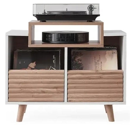 Norstone Oslo 800 Vinyl Storage Cabinet with Turntable Shelf - White Oak