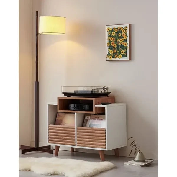 Norstone Oslo 800 Vinyl Storage Cabinet with Turntable Shelf - White Oak