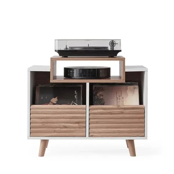 Norstone Oslo 800 Vinyl Storage Cabinet with Turntable Shelf - White Oak