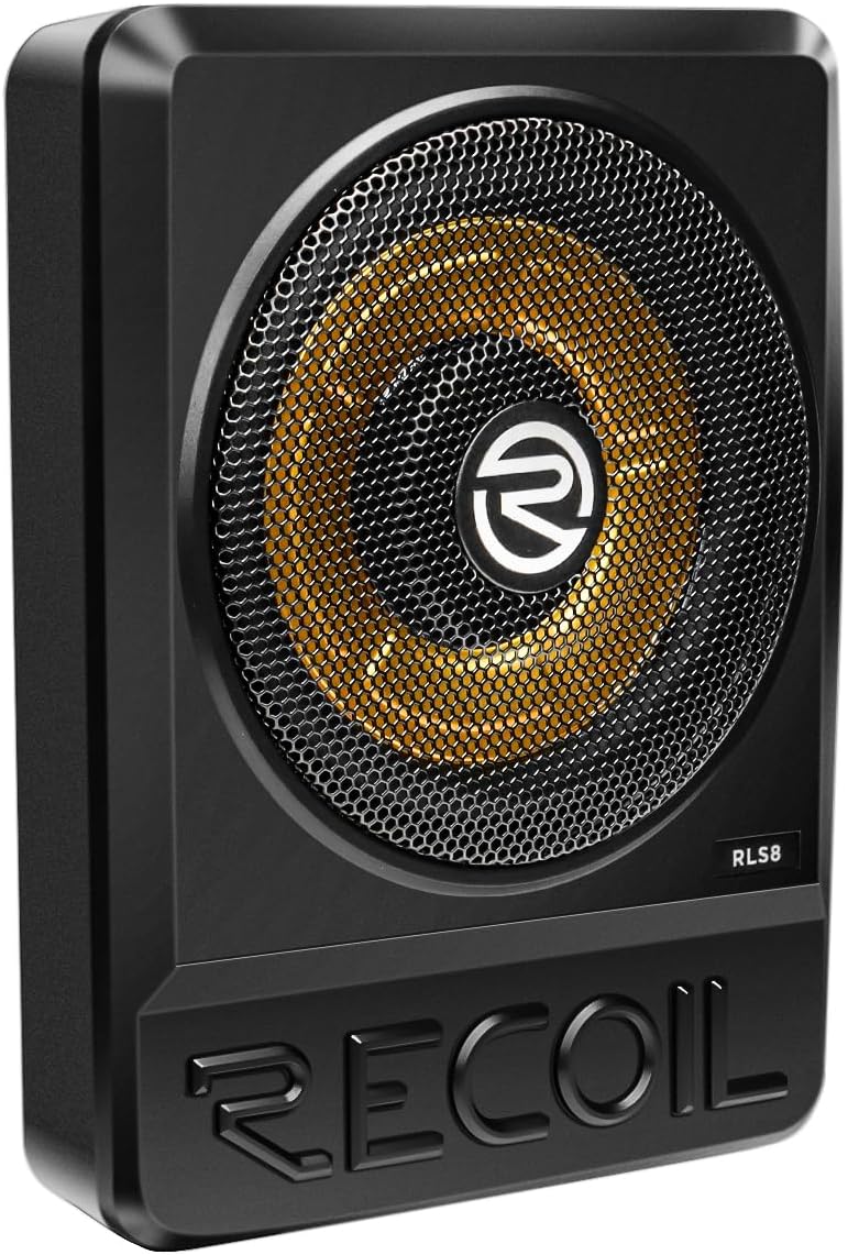 RECOIL SRLS8 8″ Ultra-Thin Powered Under-seat Car Subwoofer with Built-in Amplifier